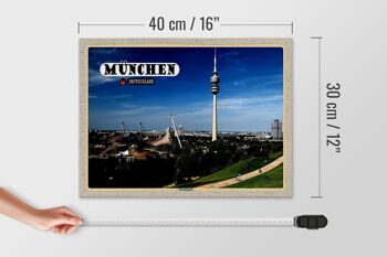 Panneau en bois villes Tour de télévision du parc olympique de Munich 40x30cm 4