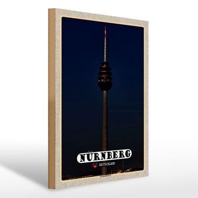 Cartel de madera ciudades Nuremberg torre de telecomunicaciones pintura 30x40cm