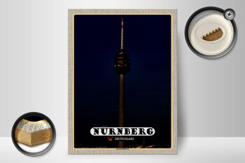 Panneau en bois villes Nuremberg tour de télécommunications peinture 30x40cm 2