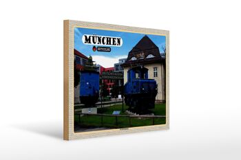 Panneau en bois villes Musée allemand des transports de Munich 40x30cm 1