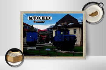Panneau en bois villes Musée allemand des transports de Munich 40x30cm 2