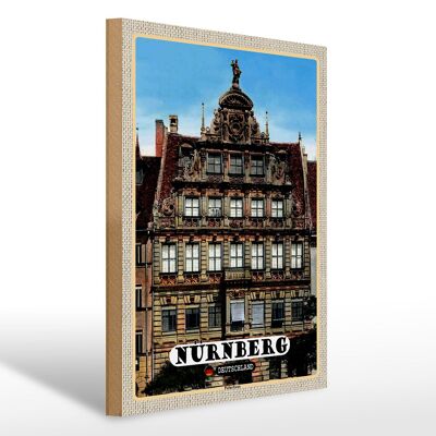 Letrero de madera ciudades Nuremberg Pellerhaus arquitectura 30x40cm