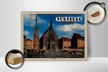 Panneau en bois villes Nuremberg marché principal peinture 40x30cm 2