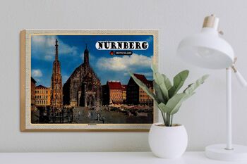 Panneau en bois villes Nuremberg marché principal peinture 40x30cm 3