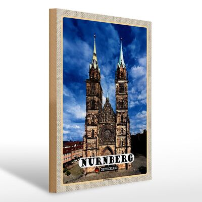 Cartel de madera ciudades Nuremberg Lorenzkirche arquitectura 30x40cm