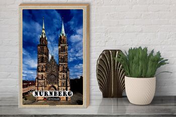 Panneau en bois villes Nuremberg Lorenzkirche architecture 30x40cm 3