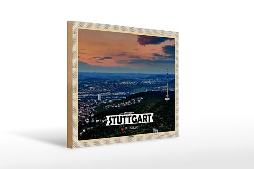 Holzschild Städte Stuttgart Blick auf Degerloch 40x30cm