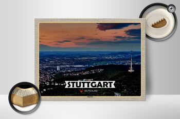 Panneau en bois villes Stuttgart vue de Degerloch 40x30cm 2