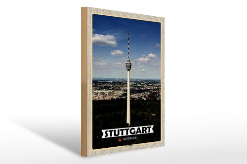 Holzschild Städte Stuttgart Fernsehturm Stadt 30x40cm