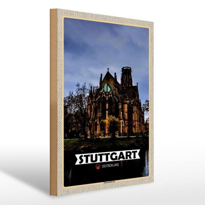 Cartel de madera ciudades Stuttgart Johanneskirche 30x40cm regalo