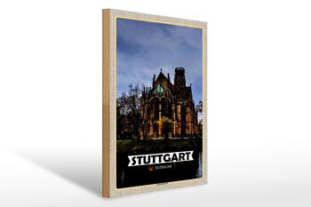 Panneau en bois villes Stuttgart Johanneskirche 30x40cm cadeau 1