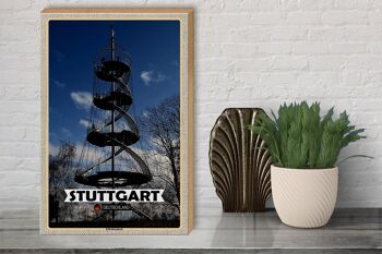 Panneau en bois villes Stuttgart Killesberg tour architecture 30x40cm 3