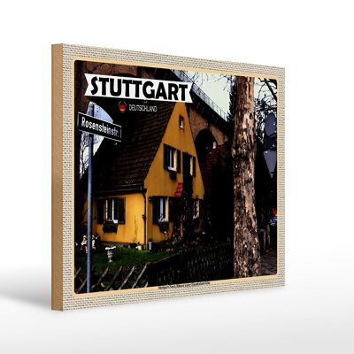 Cartel de madera ciudades Stuttgart Casa Norte puente ferroviario 40x30cm
