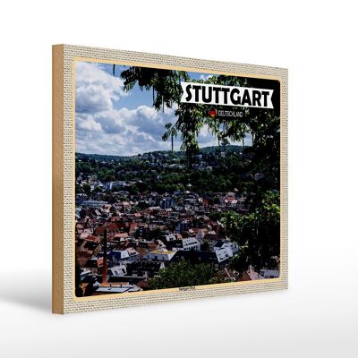 Cartel de madera con vistas a la ciudad de Stuttgart Oeste 40x30cm