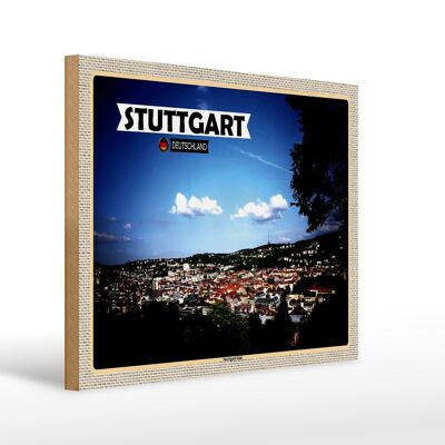 Cartel de madera con vistas a las ciudades de Stuttgart Sur 40x30cm