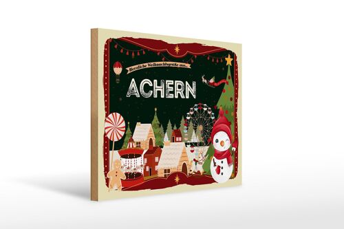 Holzschild Weihnachten Grüße ACHERN Geschenk 40x30cm