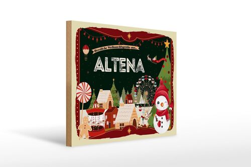 Holzschild Weihnachten Grüße aus ALTENA Geschenk 40x30cm