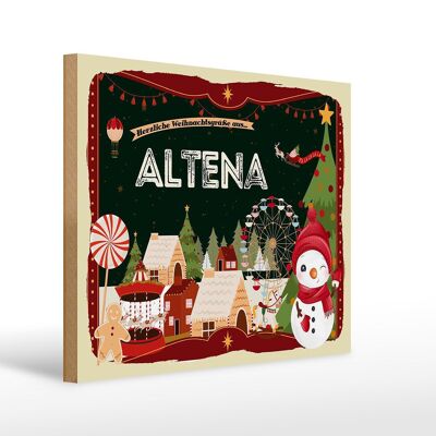 Cartel de madera Saludos navideños de ALTENA regalo 40x30cm