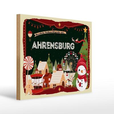 Holzschild Weihnachten Grüße aus AHRENSBURG Geschenk 40x30cm