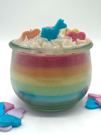 Bougie dessert "Fabulous Rainbow" parfum lilas - bougie parfumée dans un verre - cire de soja 8
