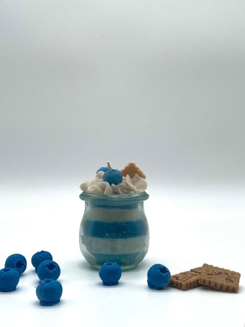 Dessertkerze "Blueberry Yoghurt" Blaubeere-Vanille-Duft - Duftkerze im Glas - Sojawachs
