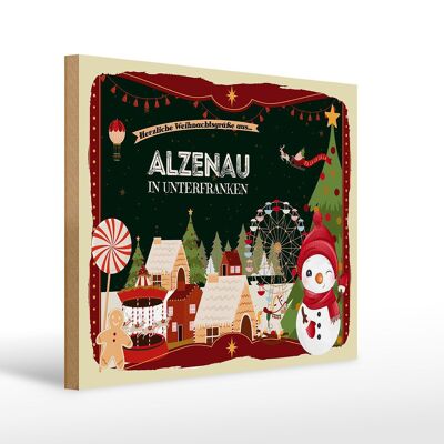 Cartello in legno Auguri di Natale da ALZENAU IN BASSA FRANCONIA 40x30cm