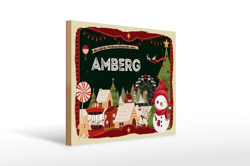 Holzschild Weihnachten Grüße aus AMBERG Geschenk 40x30cm