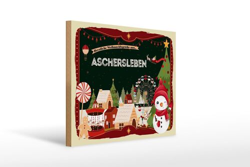 Holzschild Weihnachten Grüße aus ASCHERSLEBEN Geschenk 40x30cm
