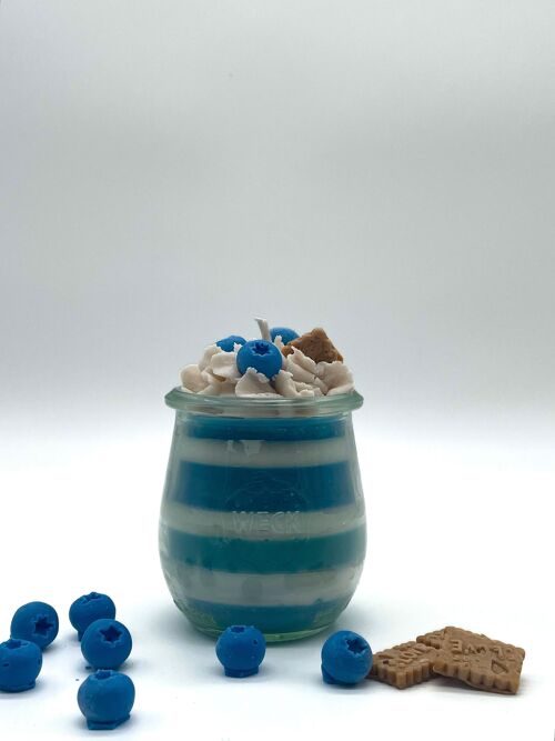 Dessertkerze "Blueberry Yoghurt" Blaubeere-Vanille-Duft - Duftkerze im Glas - Sojawachs