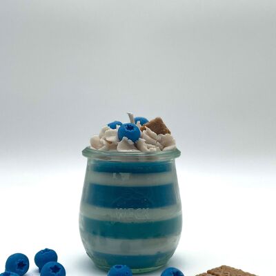 Candela da dessert "Blueberry Yoghurt" al profumo di mirtillo e vaniglia - candela profumata in bicchiere - cera di soia