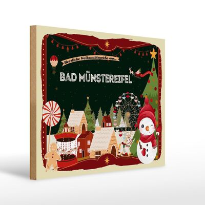 Holzschild Weihnachten Grüße aus BAD MÜNSTEREIFEL Geschenk 40x30cm