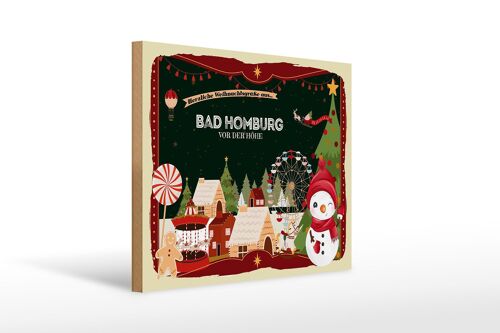 Holzschild Weihnachten Grüße aus BAD-HOMBURG Geschenk 40x30cm