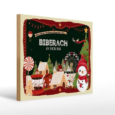 Holzschild Weihnachten Grüße aus BIBERACH an der riß Geschenk 40x30cm