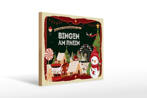 Holzschild Weihnachten Grüße BINGEN AM RHEIN Geschenk 40x30cm