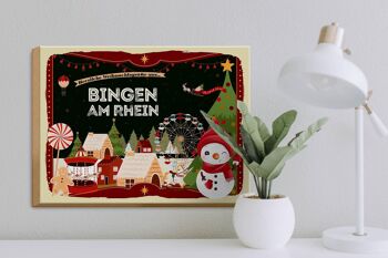 Panneau en bois Vœux de Noël BINGEN AM RHEIN cadeau 40x30cm 3