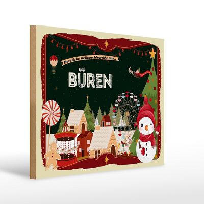 Cartel de madera Saludos navideños BÜREN festival de regalos 40x30cm