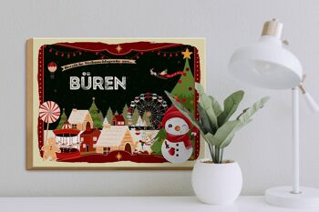 Panneau en bois Salutations de Noël Fête des cadeaux BÜREN 40x30cm 3