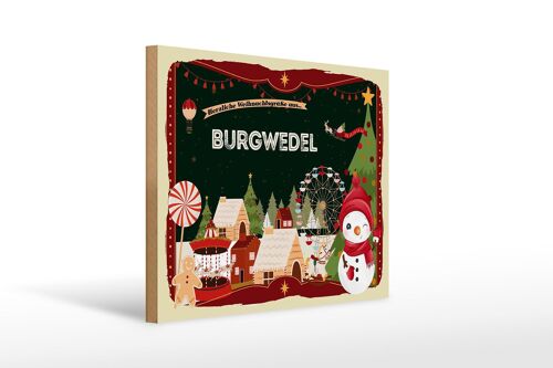 Holzschild Weihnachten Grüße BURGWEDEL Geschenk 40x30cm