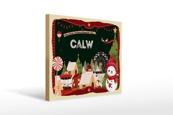 Panneau en bois Vœux de Noël CALW festival de cadeaux 40x30cm 1