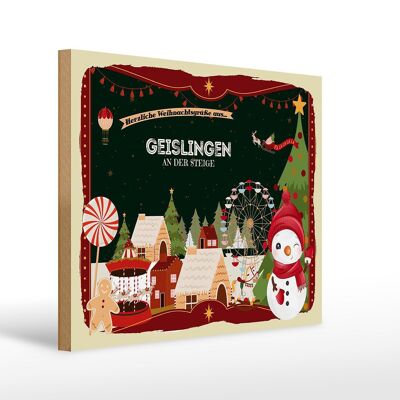 Cartel de madera Saludos navideños GEISLINGEN AN DER STEIGE regalo 40x30cm