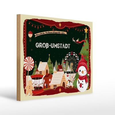 Panneau en bois Vœux de Noël GROSS-UMSTADT cadeau 40x30cm
