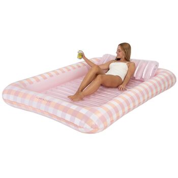 Tapis de plage et de piscine, piscine gonflable avec sous-verres, imprimé Vichy rose 1