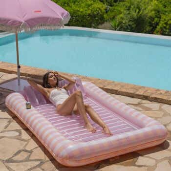 Tapis de plage et de piscine, piscine gonflable avec sous-verres, imprimé Vichy rose 3