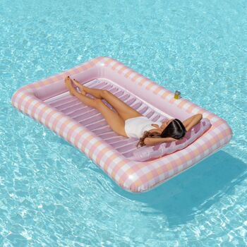 Tapis de plage et de piscine, piscine gonflable avec sous-verres, imprimé Vichy rose 5