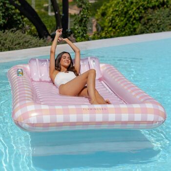 Tapis de plage et de piscine, piscine gonflable avec sous-verres, imprimé Vichy rose 6