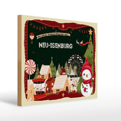 Cartel de madera saludos navideños regalo NEU-ISENBURG 40x30cm