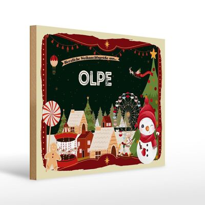 Cartel de madera Saludos navideños de OLPE regalo 40x30cm
