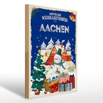 Cartel de madera Saludos navideños AACHEN Gift Festival 30x40cm