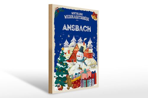 Holzschild Weihnachtsgrüße aus ANSBACH Geschenk 30x40cm