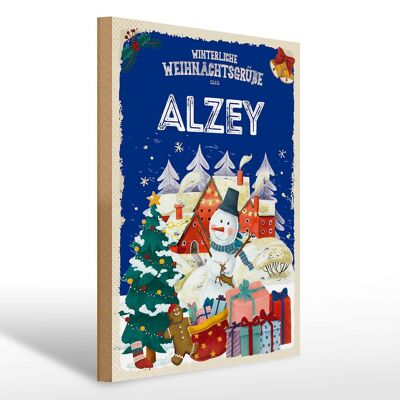 Holzschild Weihnachtsgrüße aus ALZEY Geschenk 30x40cm